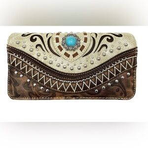 Bella Pu Leather Fringe Western Crossbody Wallet
